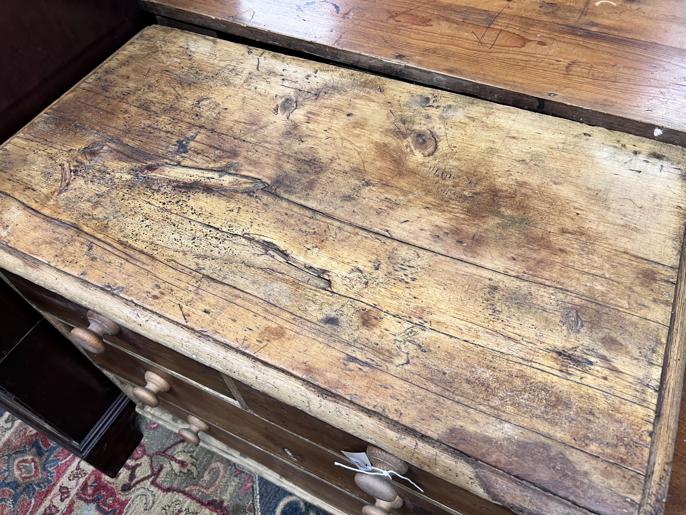 A late Victorian pine chest of four drawers, width 83cm